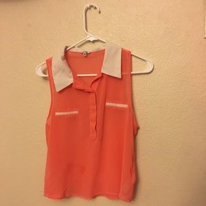 Pink Orange Blouse with a white collar